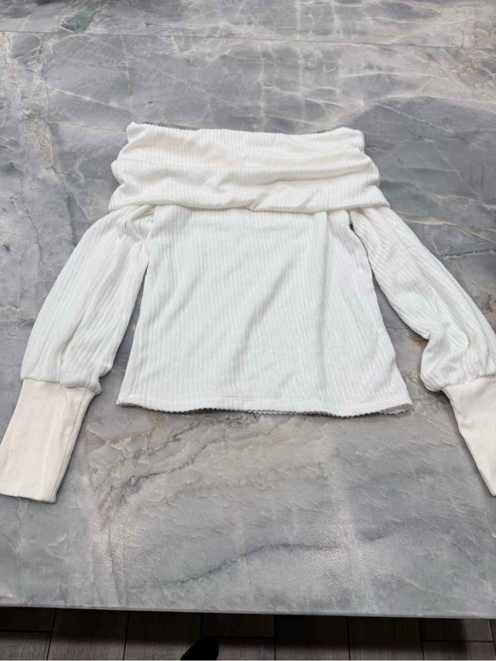 Anthropologie Cream Off-the-Shoulder Ribbed Sweater